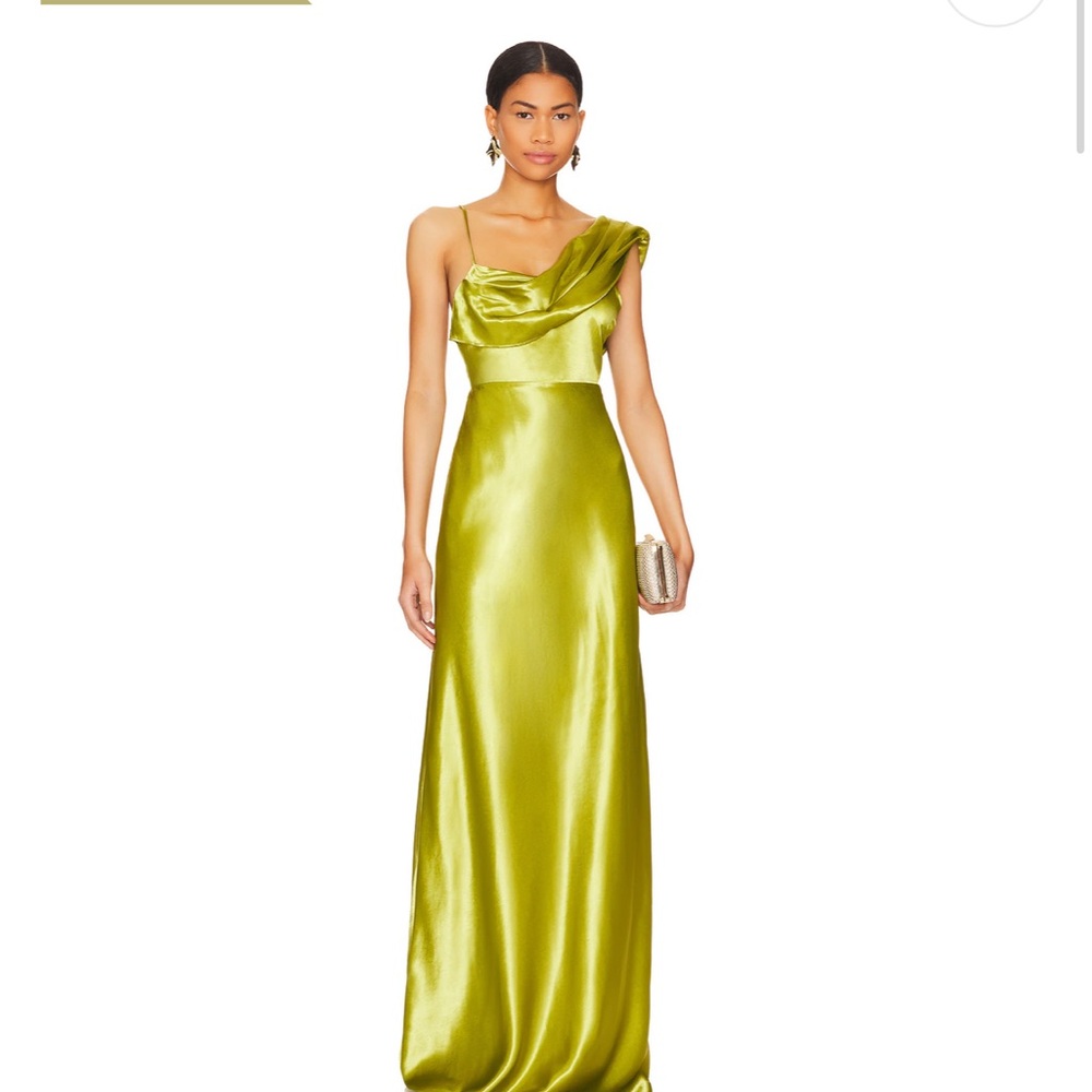 House of Harlow 1960- Elegant Green Satin Evening Gown